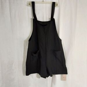 Emery Rose Romper Shorts Comfy Stretch Size Large Black Overall Jumpsuit NWT